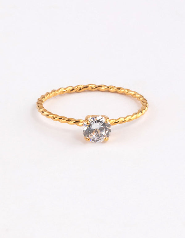 Gold Plated Sterling Silver Cubic Zirconia Twist Engagement Ring