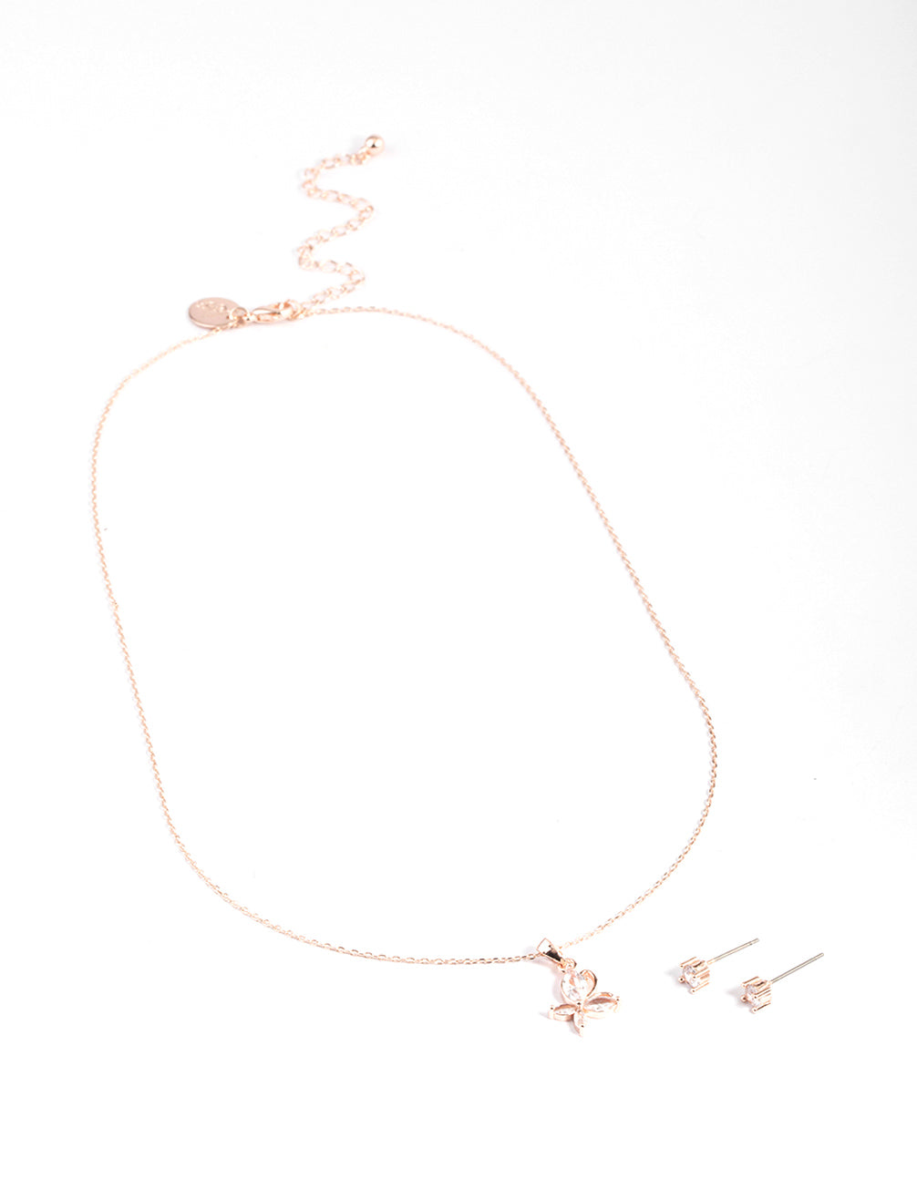 Rose Gold Cubic Zirconia Marquise Butterfly Earrings & Necklace Set