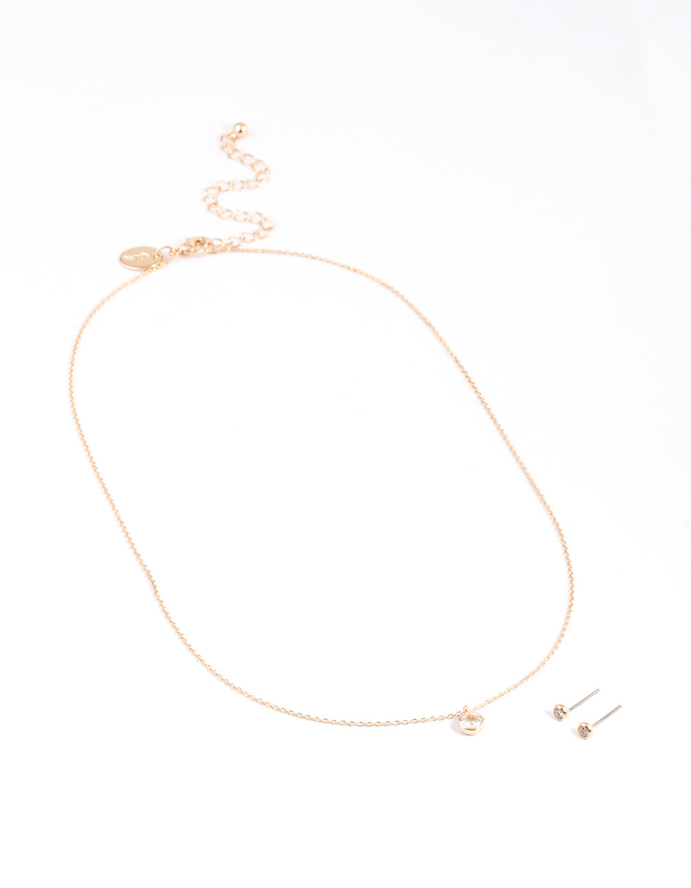 Gold Cubic Zirconia Bezel Earrings & Necklace Set