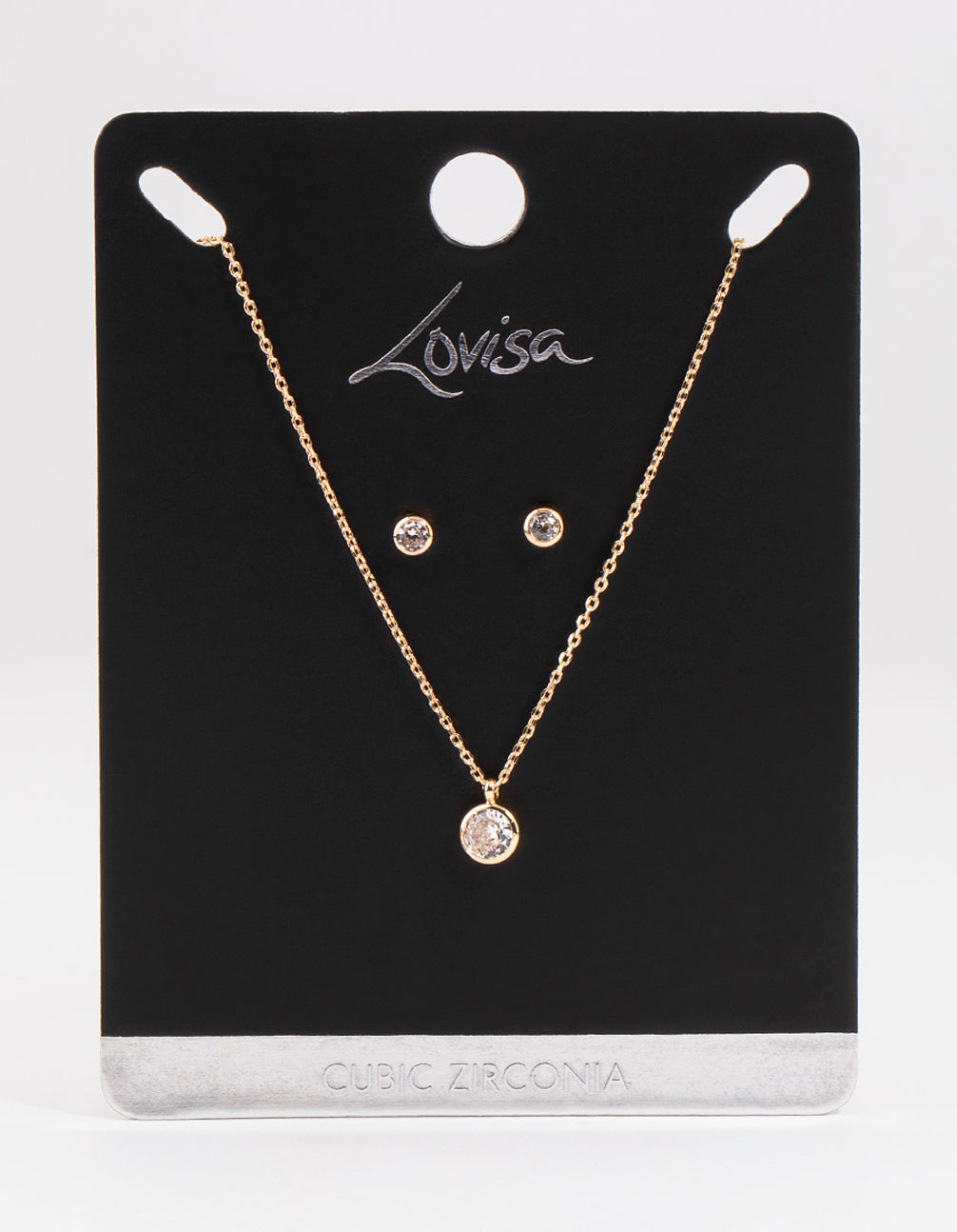 Gold Cubic Zirconia Bezel Earrings & Necklace Set
