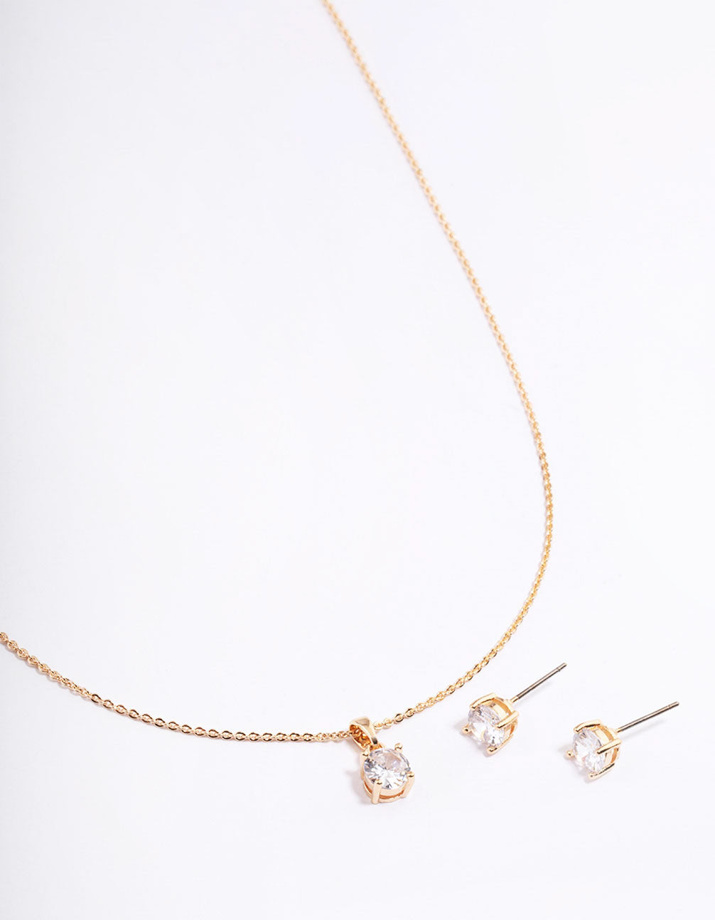 Gold Cubic Zirconia Solitaire Earrings & Necklace Set