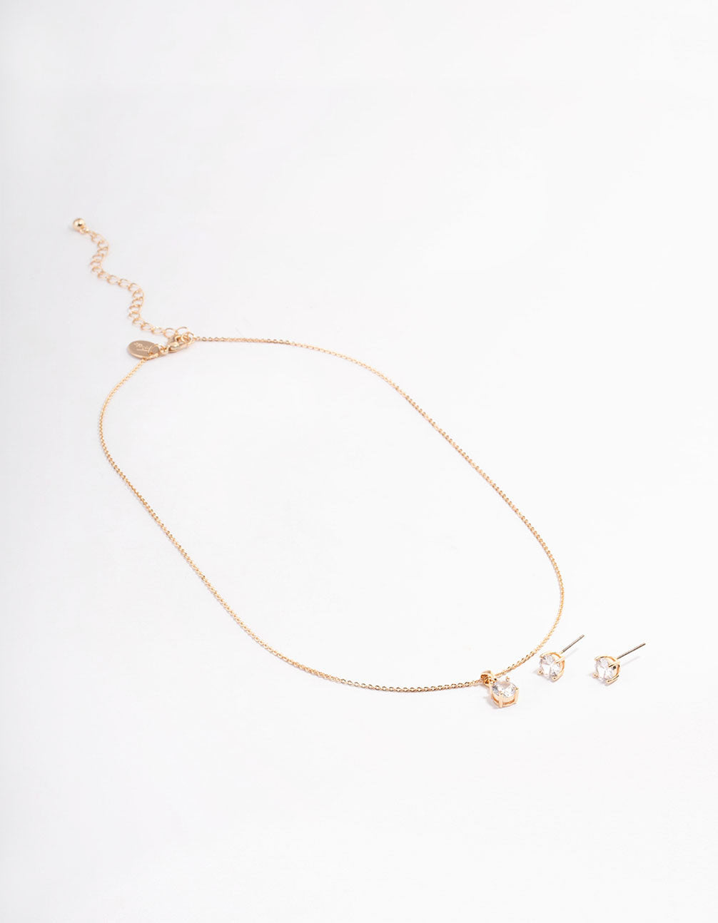 Gold Cubic Zirconia Solitaire Earrings & Necklace Set