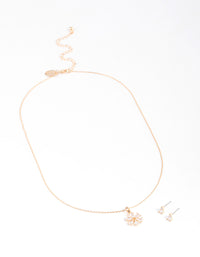 Gold Cubic Zirconia Pear Flower Earrings & Necklace Set - link has visual effect only