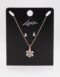 Gold Cubic Zirconia Pear Flower Earrings & Necklace Set - link has visual effect only