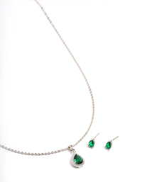 Silver Cubic Zirconia Pearl Halo Earrings & Necklace Set - link has visual effect only