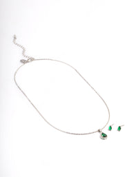 Silver Cubic Zirconia Pearl Halo Earrings & Necklace Set - link has visual effect only