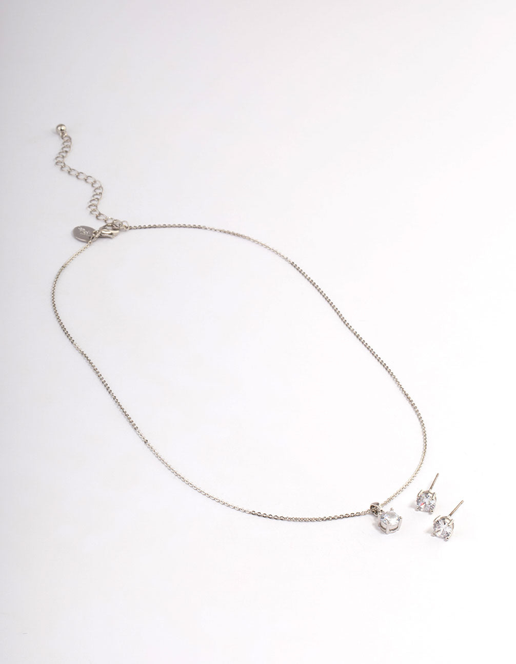 Silver Cubic Zirconia Solitaire Earrings & Necklace Set