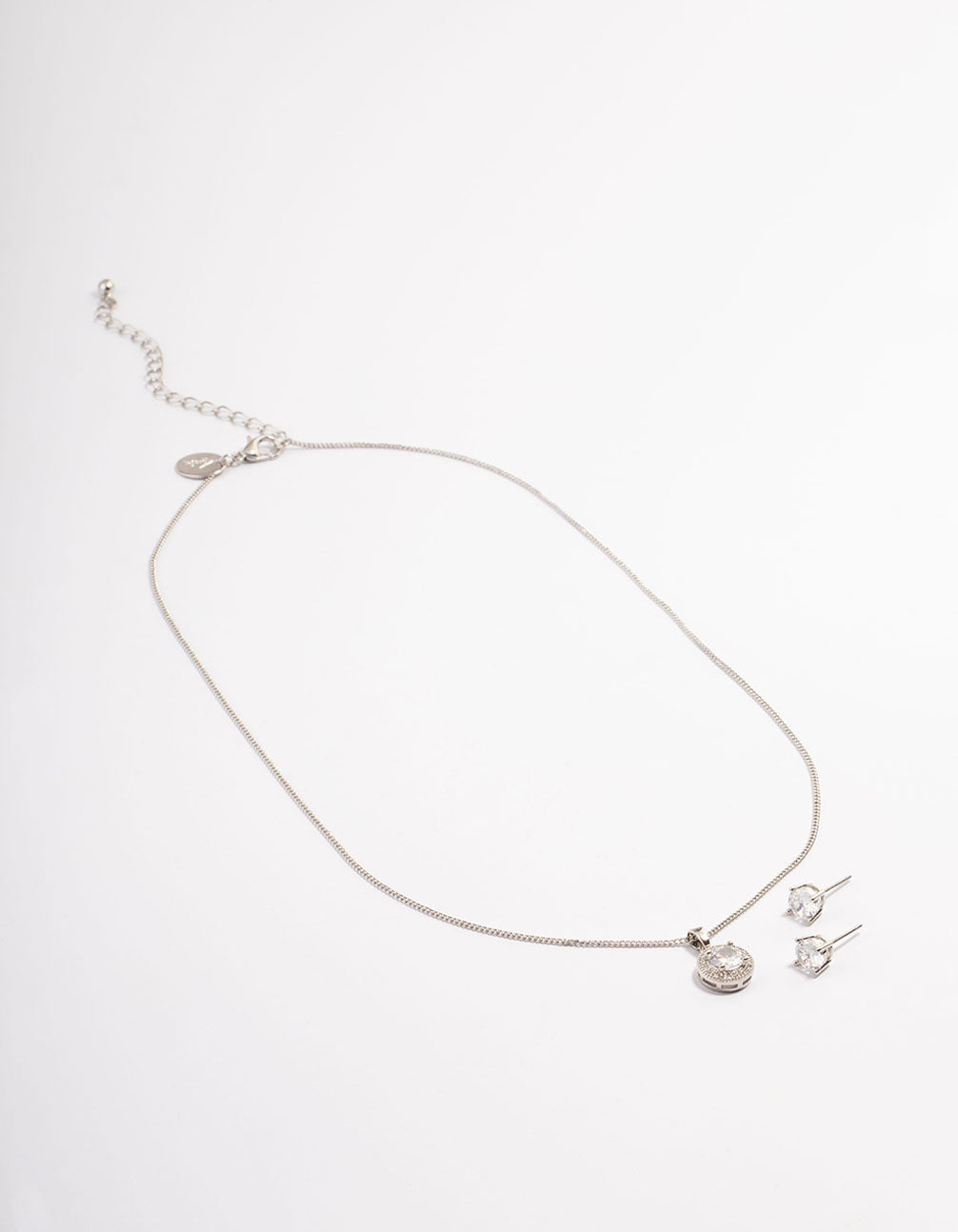 Silver Cubic Zirconia Circle Halo Earrings & Necklace Set
