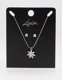 Silver Cubic Zirconia Marquise Flower Earrings & Necklace Set - link has visual effect only