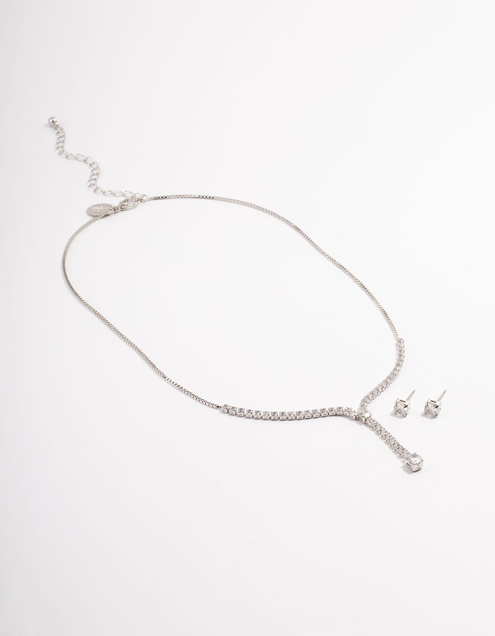 Rhodium Cubic Zirconia Y-Neck Earrings & Necklace Set