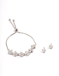 Silver Leaf Earrings & Toggle Bracelet Set - link has visual effect only
