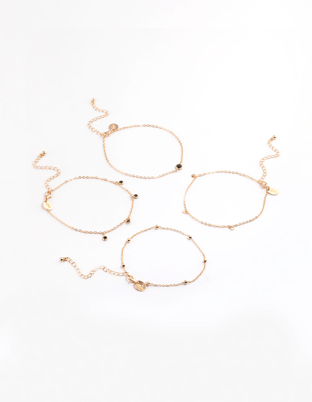 Gold Four Layer Black Stone Anklet