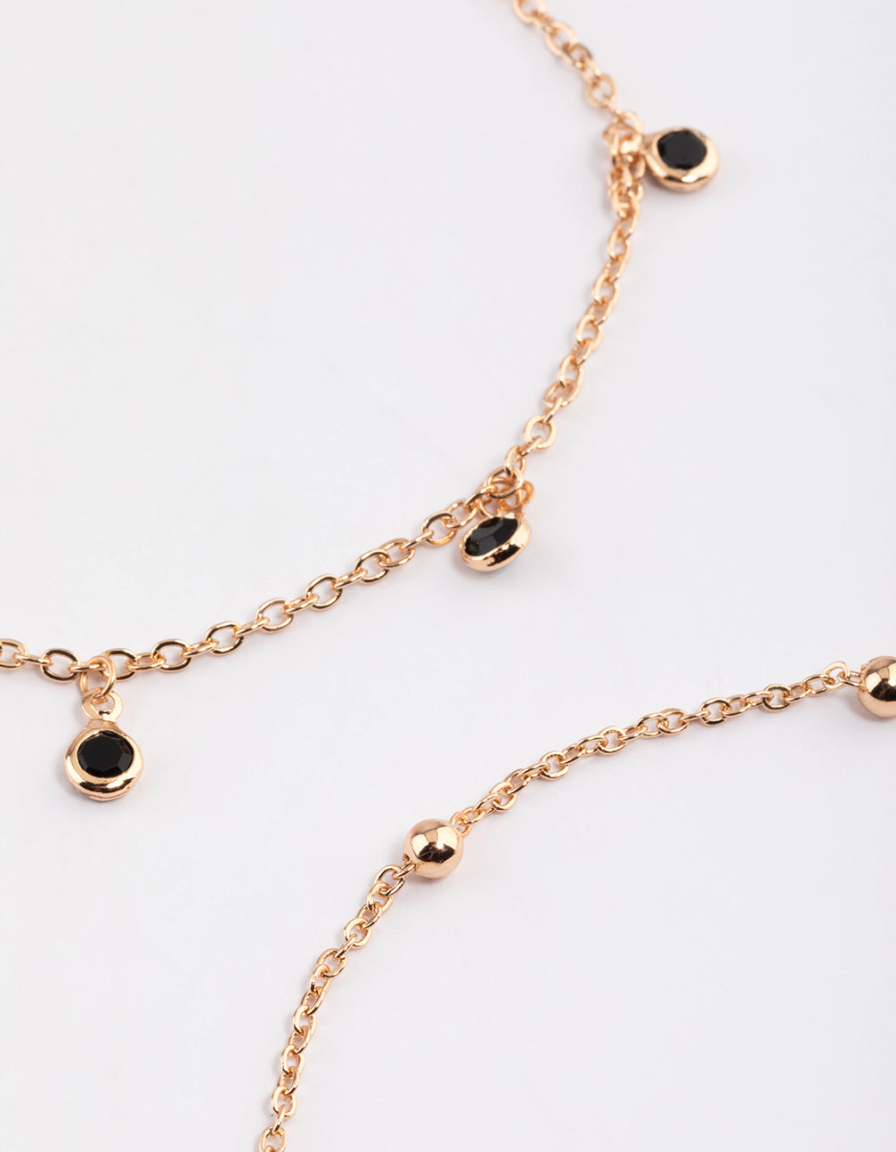 Gold Four Layer Black Stone Anklet