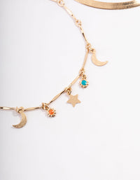 Gold Double Layer Herringbone Charm Anklet - link has visual effect only