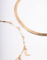 Gold Double Layer Herringbone Charm Anklet - link has visual effect only