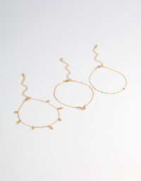Gold Three Layer Fine Charm Anklet - link has visual effect only