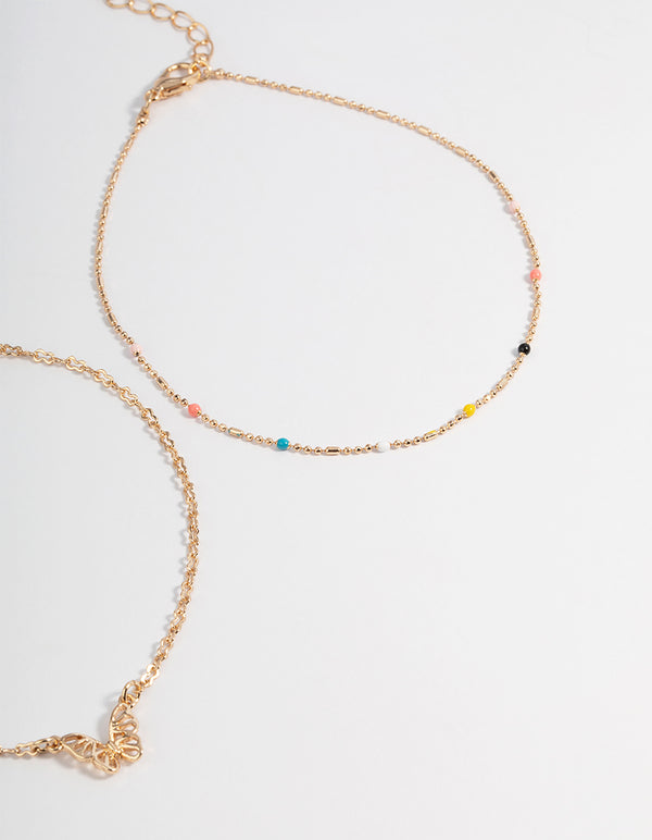 Gold Three Layer Fine Charm Anklet