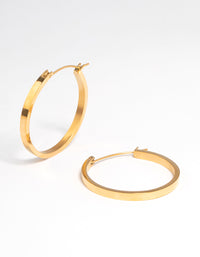 Waterproof Gold Plated Stainless Steel Medium Flat Hoop Earrings - link has visual effect only