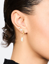 Waterproof Gold Plated Stainless Steel Cubic Zirconia Pearl Drop Huggie Earrings Pack - link has visual effect only