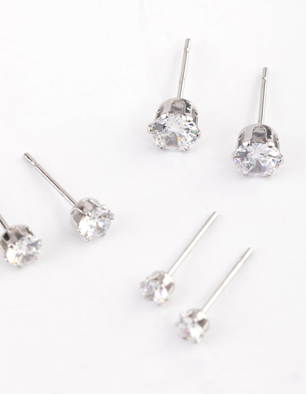 Waterproof Stainless Steel Cubic Zirconia Stud Earrings Pack