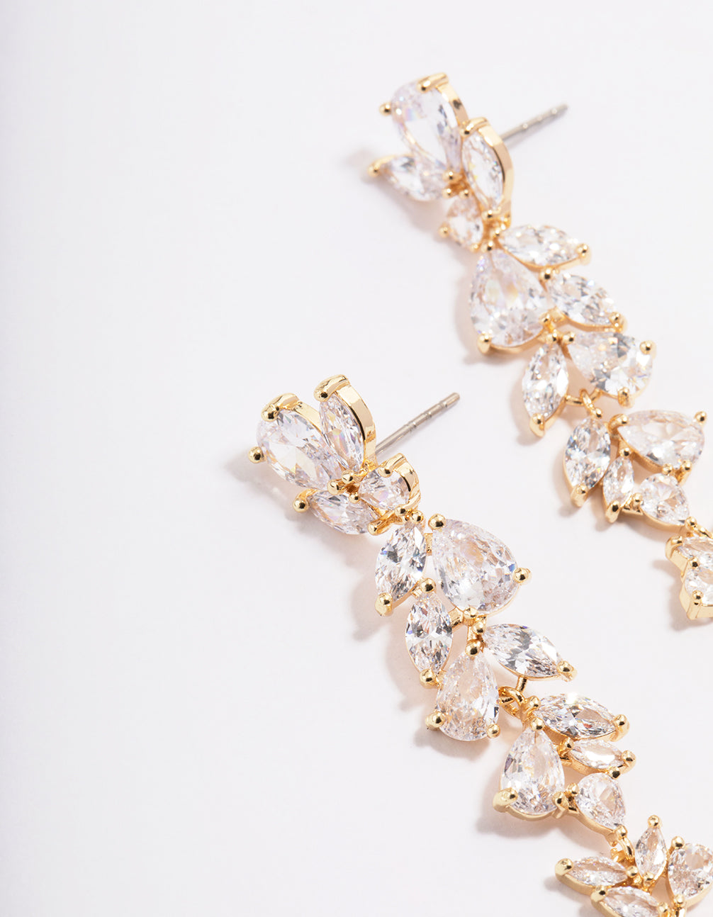Diamond Simulant Gold Petal Drop Earrings