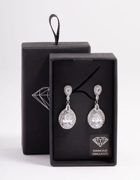 Silver Diamond Simulant Detail Pear Drop Earrings - link has visual effect only