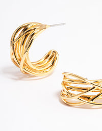Gold Plated Layered Crossover Hoop Earrings - link has visual effect only