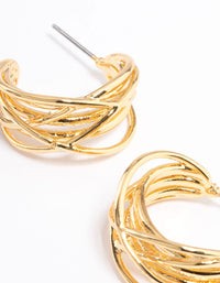 Gold Plated Layered Crossover Hoop Earrings - link has visual effect only