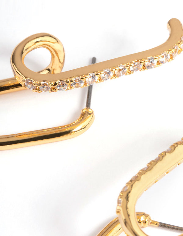 Gold Plated Cubic Zirconia Illusion Cuff Hoop Earrings
