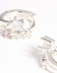 Silver Plated Cubic Zirconia Star Detail Double Huggie Earrings - link has visual effect only