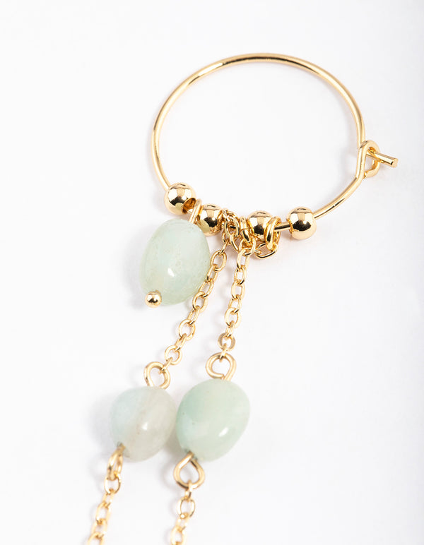 Gold Plated Amazonite Droplet Chain Hoop Earrings
