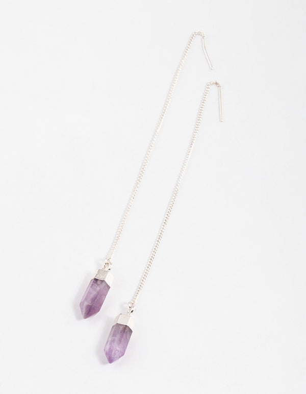 Silver Plated Amethyst Shard Threader Earrings