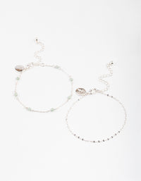 Silver Plated Green Fluorite Ball Double Row Bracelet - link has visual effect only