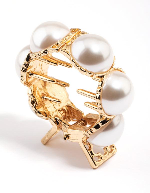 Gold Pearl Detail Ponytail Accessory