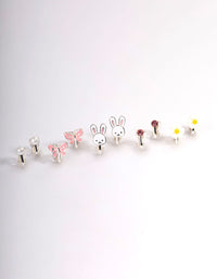 Kids Bunny Flower Clip On Earrings 6-Pack - link has visual effect only
