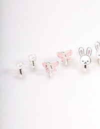 Kids Bunny Flower Clip On Earrings 6-Pack - link has visual effect only