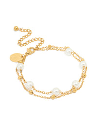 Waterproof Gold Plated Stainless Steel Double Layer Pearl Ball Bracelet - link has visual effect only