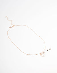 Rose Gold Bunny Diamante Necklace & Stud Earrings - link has visual effect only