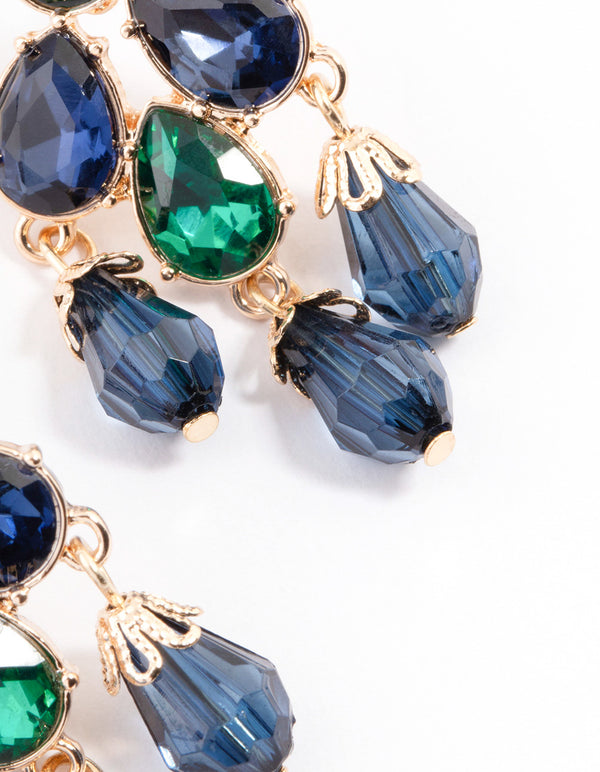 Navy Mixed Stone Fancy Drop Earrings