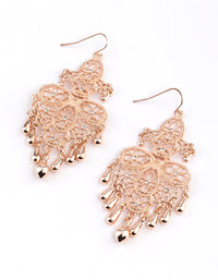 Rose Gold Statement Filigree Tassel Drop Earrings - link has visual effect only