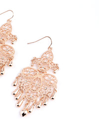 Rose Gold Statement Filigree Tassel Drop Earrings - link has visual effect only
