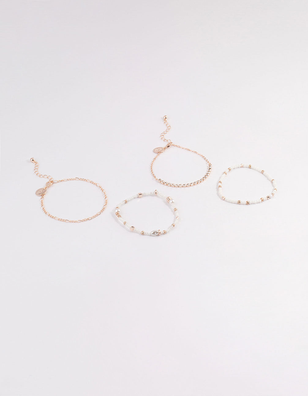 Rose Gold Mixed Bead & Pearl Chain Bracelet 4-Pack