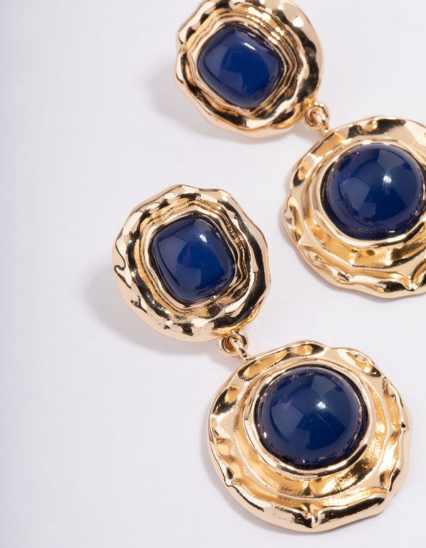 Gold Vintage Molten Round Drop Earrings