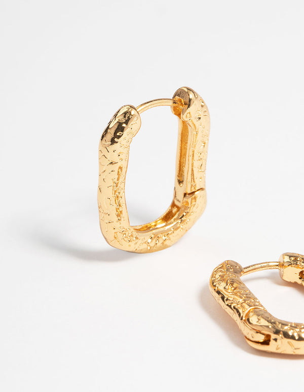 Gold Plated Brass Textured Small Huggie Earrings