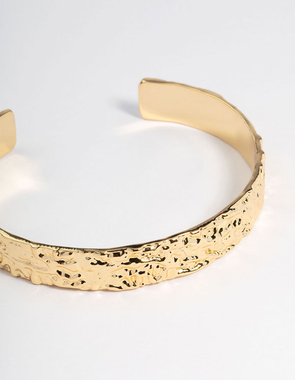 Gold Plated Brass Hammered Cuff Bracelet