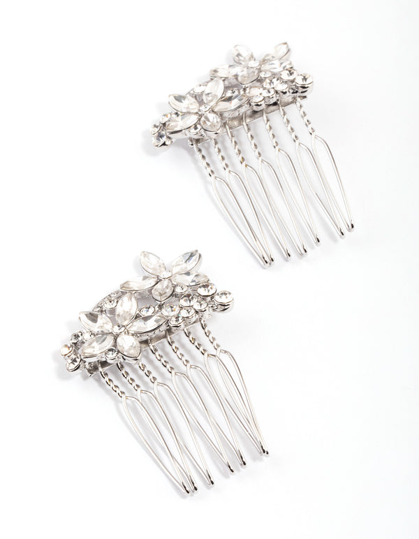 Silver Crystal Diamante Comb Pack