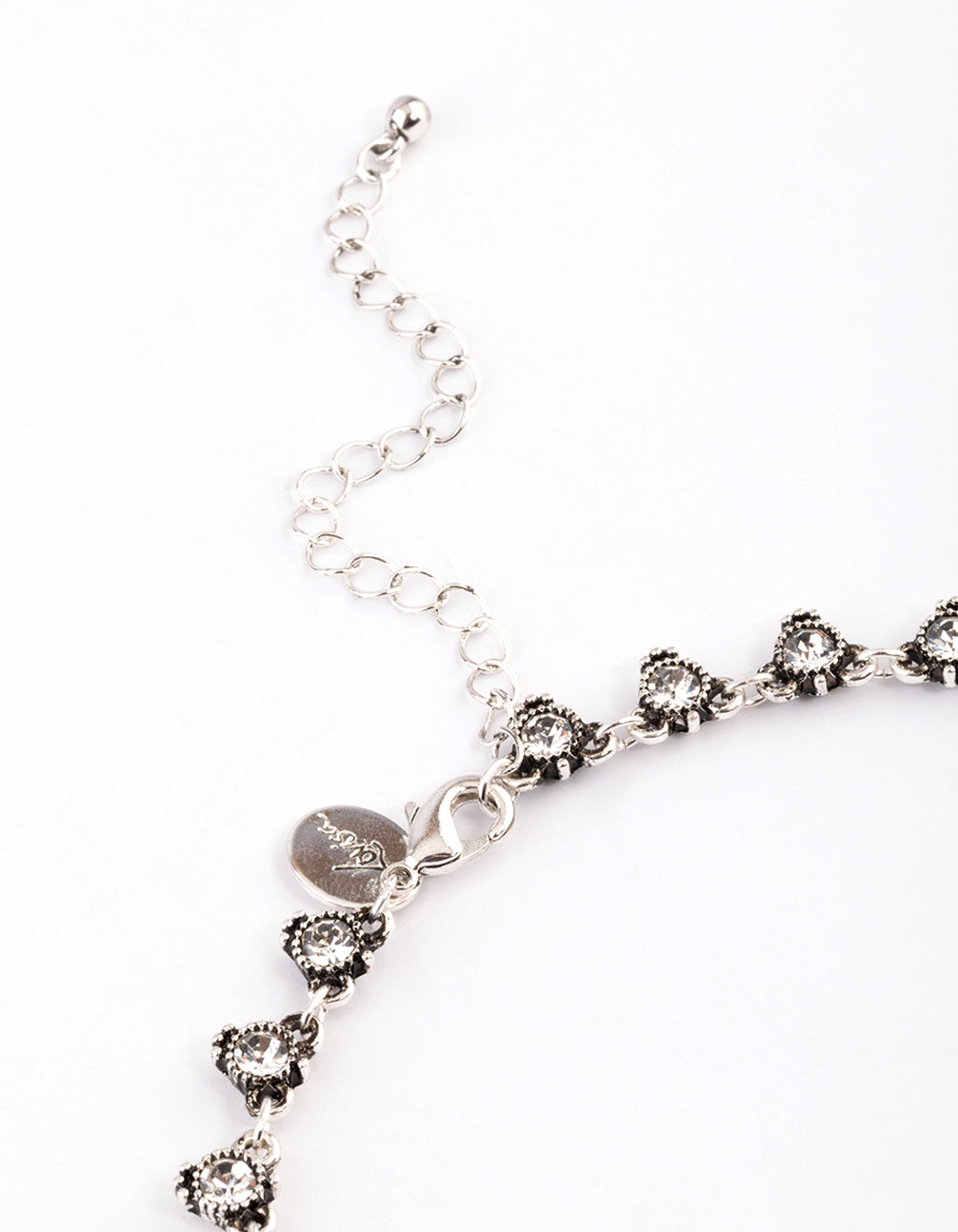 Antique Silver Diamante Triangle Chain Choker