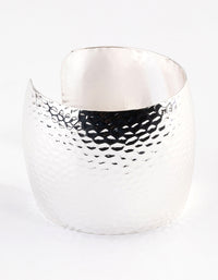Silver Hammered Textured Wide Wrist Cuff - link has visual effect only