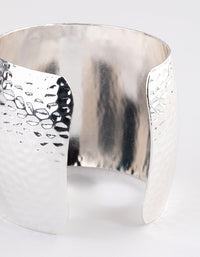 Silver Hammered Textured Wide Wrist Cuff - link has visual effect only