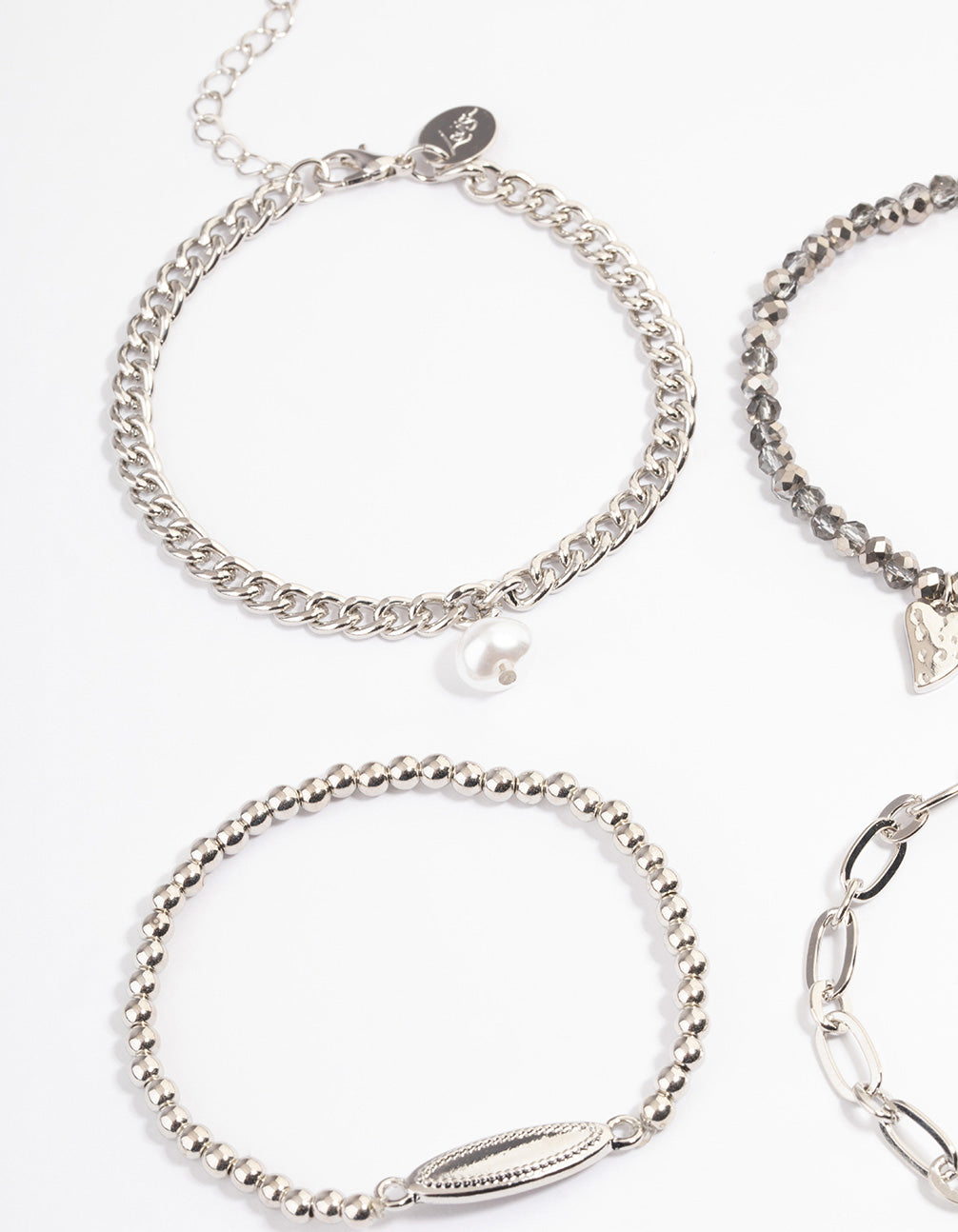 Silver Multirow Chain Facet Bead Bracelet Pack